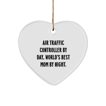 Air Traffic Controller Gifts, Heart Ornament Quote - 'Air Traffic Controller By Day, World's Best Mom By Night.' Christmas Unique Gifts from Mom to Air Traffic Controller - Victory Thru Vision 