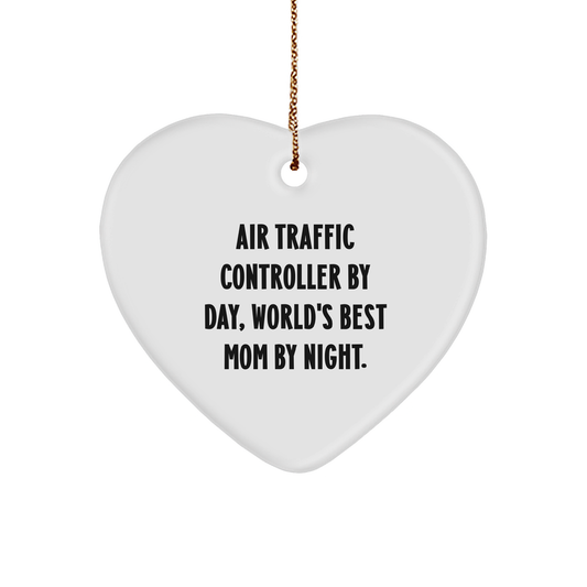 Air Traffic Controller Gifts, Heart Ornament Quote - 'Air Traffic Controller By Day, World's Best Mom By Night.' Christmas Unique Gifts from Mom to Air Traffic Controller - Victory Thru Vision 