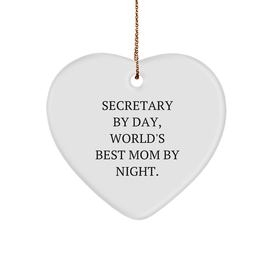 Secretary By Day, World's Best Mom By Night Heart Ornament Gifts from Family, for Secretary - Image 1