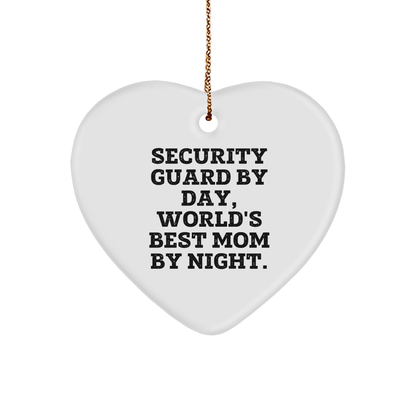 Security Guard By Day, Heart Ornament By Night, Funny Christmas Unique Gift for Security Guards, Gifts from Mom, Heart-Shaped Ornament for Home or Office - Victory Thru Vision 