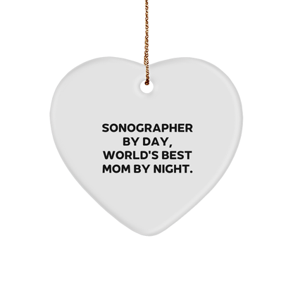 Sonographer Gifts from Friends, 'Sonographer By Day, World's Best Mom By Night.' Heart Ornament, Christmas Unique Presents for Men, Women, Family, and Coworkers - Image 1