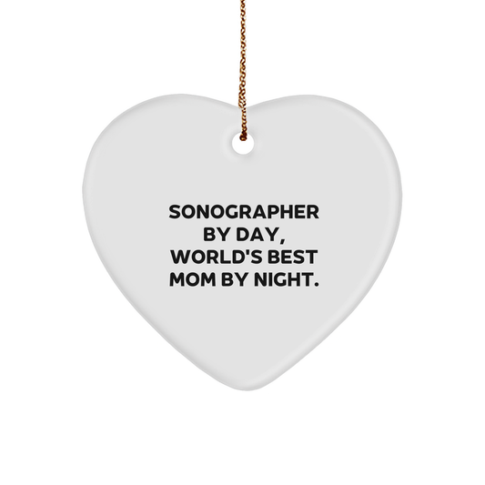 Sonographer Gifts from Friends, 'Sonographer By Day, World's Best Mom By Night.' Heart Ornament, Christmas Unique Presents for Men, Women, Family, and Coworkers - Image 1