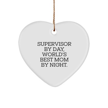 Supervisor Gifts from Men, Funny Heart Ornament for Supervisor, Christmas Unique Gifts for World's Best Mom By Night. - Image 1