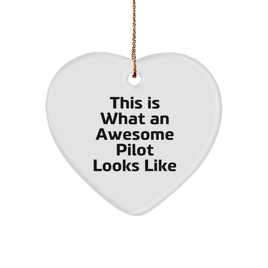 Funny Pilot Gifts from Friends for Christmas - 'This Is What An Awesome Pilot Looks Like' Heart Ornament - Victory Thru Vision 