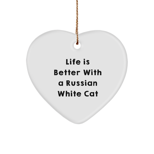 Russian White Cat Heart Ornament, Funny Quote, Christmas Unique Gifts from Friends and Family - Victory Thru Vision 