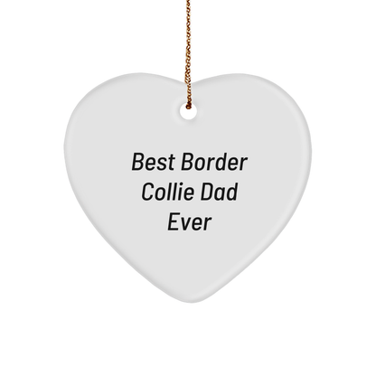 Funny Border Collie Dog Gifts for Men - Best Border Collie Dad Ever Heart Ornament, White, 2.75" tall, 0.5 oz, Perfect for Christmas - Victory Thru Vision 