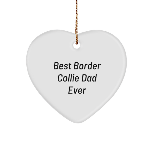 Funny Border Collie Dog Gifts for Men - Best Border Collie Dad Ever Heart Ornament, White, 2.75" tall, 0.5 oz, Perfect for Christmas - Victory Thru Vision 