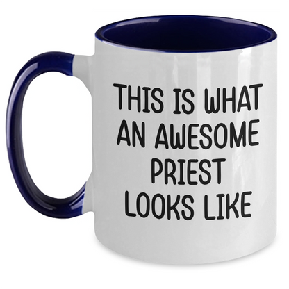 Funny Priest Gifts - Two Tone Coffee Mug for Father's Day - This Is What An Awesome Priest Looks Like, Gifts from Men to Priest - Victory Thru Vision 