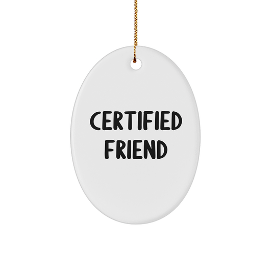 Funny Friend Gifts from Friends for Christmas - Oval Ornament with Certified Friend Quote, Perfect for Men or Women - Victory Thru Vision 