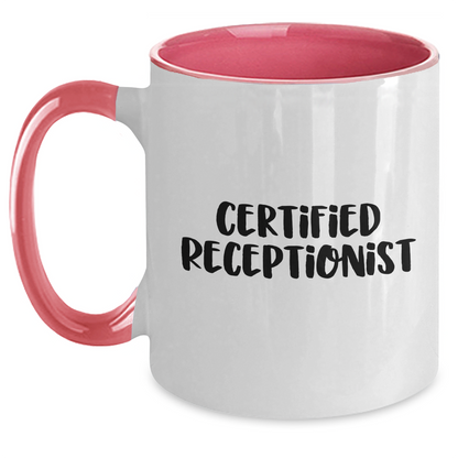 Funny Certified Receptionist Gifts from Men to Friends - Unique Two Tone Coffee Mug for Father's Day - Victory Thru Vision 