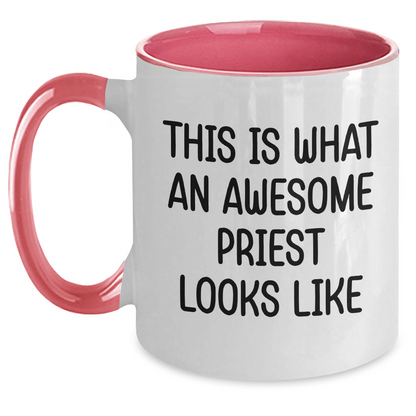 Funny Priest Gifts - Two Tone Coffee Mug for Father's Day - This Is What An Awesome Priest Looks Like, Gifts from Men to Priest - Victory Thru Vision 