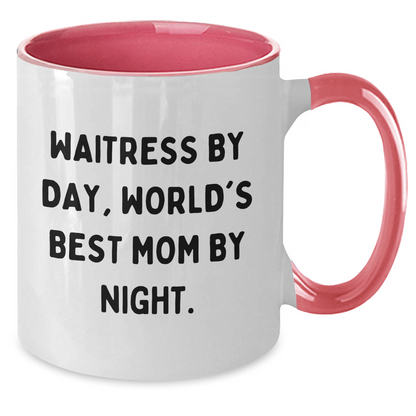 Funny Waitress Gifts from Mom - Two Tone Coffee Mug, Black and White, Red and White, Navy and White, or Pink and White, Microwave and Dishwasher Safe, Perfect for Father's Day - Additional