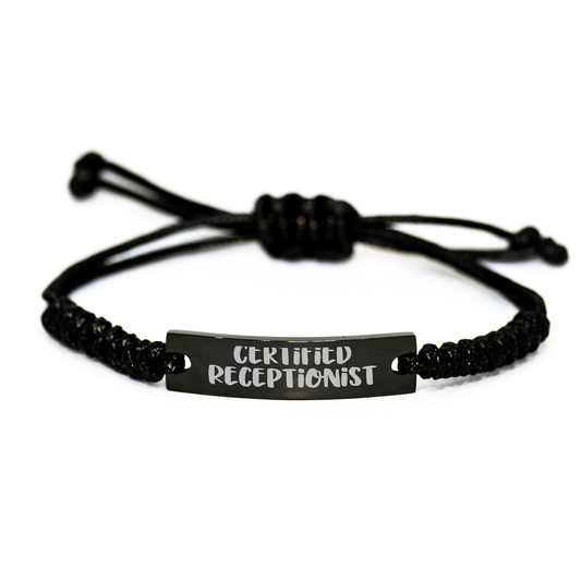Funny Certified Receptionist Gifts from Friends for Men's Rope Interlaced Black Stainless Steel Adjustable Wristband, Perfect for Father's Day - Victory Thru Vision 