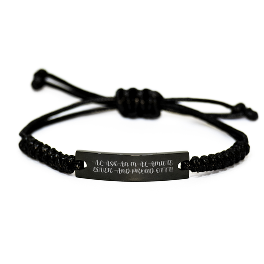 Alaskan Malamute Dog Lovers Gift from Family for Men's Father's Day Unique Rope Bracelet, 'Alaskan Malamute Lover And Proud Of It!' Engraved Black Stainless Steel with Interlaced Rope - Image 1