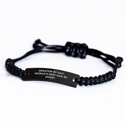 Senator Gifts from Men - Rope Bracelet with Funny Quote 'Senator By Day, World's Best Dad By Night.' for Mother's Day Unique Gifts - Victory Thru Vision 