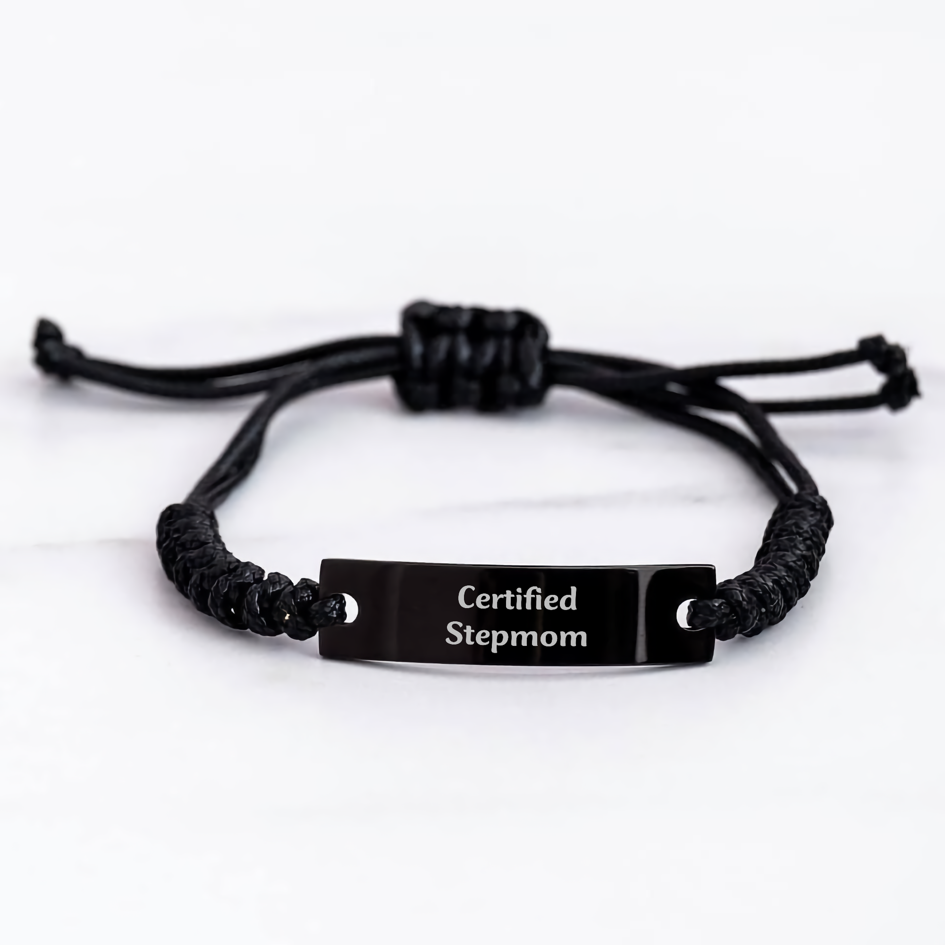 Certified Stepmom Funny Rope Bracelet Gifts from Mom to Stepmom, Unique Father's Day Unique Gift for Stepmom, Adjustable Black Rope Stepmom Jewelry - Victory Thru Vision 