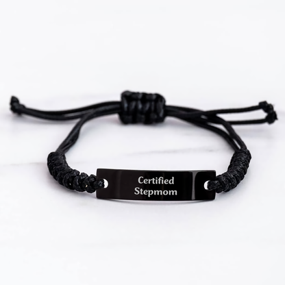 Certified Stepmom Funny Rope Bracelet Gifts from Mom to Stepmom, Unique Father's Day Unique Gift for Stepmom, Adjustable Black Rope Stepmom Jewelry - Victory Thru Vision 