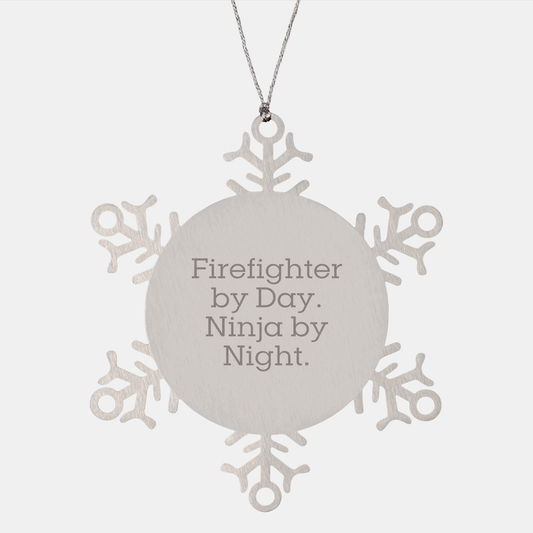 Firefighter Gifts from Men, Christmas Unique Snowflake Ornaments for Firefighter Friends, 'Firefighter By Day. Ninja By Night.' Quote - Image 1