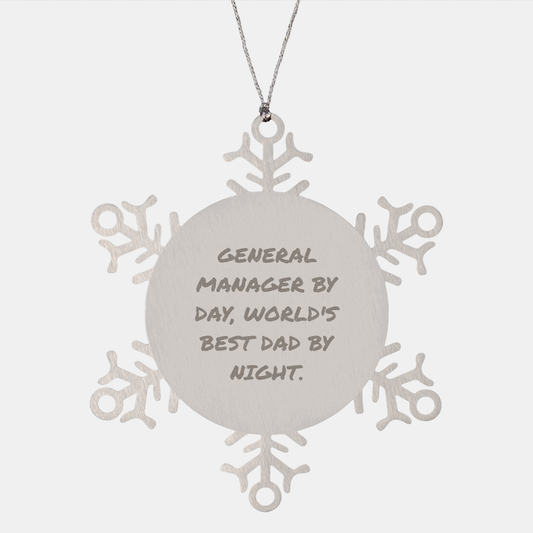 General Manager Gifts, Snowflake Ornaments for Christmas, Funny Quote, 'By Day, World's Best Dad By Night.' Gifts from Men, for General Manager - Image 1