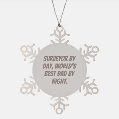 Surveyor Gifts, Snowflake Ornaments for Friends, Family, and Coworkers - 'Surveyor By Day, World's Best Dad By Night.' - Image 1
