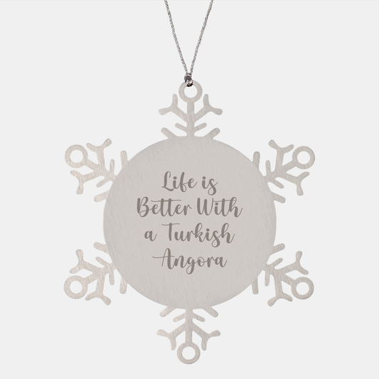 Gifts from Friends for Turkish Angora Cat Lovers - Life is Better with a Turkish Angora, Snowflake Ornament, Christmas Unique Finds - Victory Thru Vision 