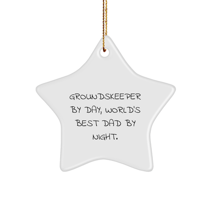 groundskeeper Gifts from Men, Gifts for groundskeeper By Day, World's Best Dad By Night. - Star Ornament for Christmas - Image 1