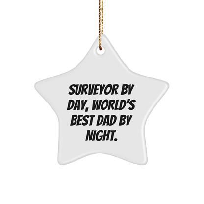Surveyor Gifts from Men, Christmas Unique Surveyor Star Ornament, 'Surveyor By Day, World's Best Dad By Night.' - Image 1