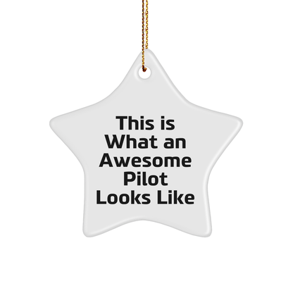 Funny Pilot Gifts from Men to Friends - Star Ornament with Quote 'This Is What An Awesome Pilot Looks Like' for Christmas Unique Gifts for Him - Victory Thru Vision 