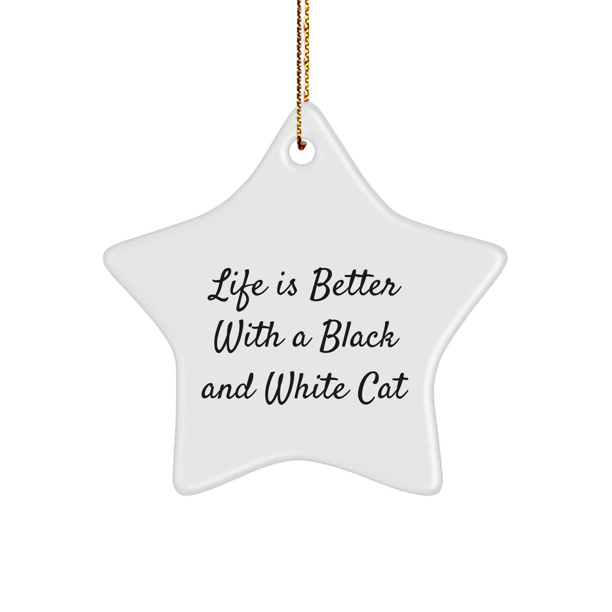 Black and White Cat Star Ornament, Funny Gift for Friends, Family, Coworkers, 'Life Is Better With A Black And White Cat', Christmas Unique Gifts - Victory Thru Vision 