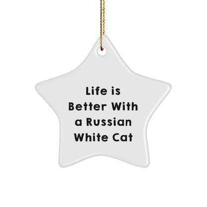 Russian White Cat Star Ornament, Funny Inspirational Quote Gifts for Men Women Friends Family, Christmas Unique Russian White Cat Lover Decor - Victory Thru Vision 
