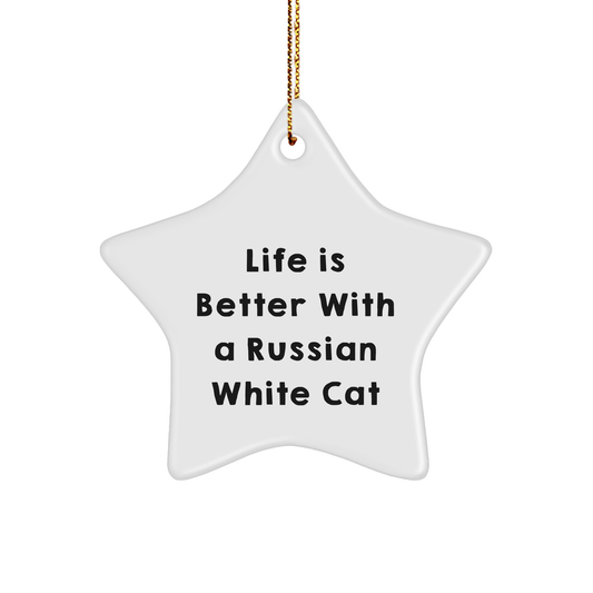 Russian White Cat Star Ornament, Funny Inspirational Quote Gifts for Men Women Friends Family, Christmas Unique Russian White Cat Lover Decor - Victory Thru Vision 