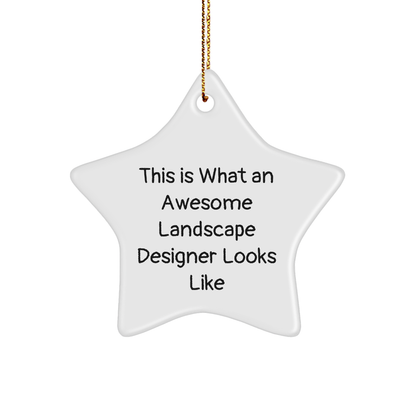 Landscape Designer Star Ornament, Gifts from Friends, Funny Christmas Memorable Present for Landscape Designer, 'This Is What An Awesome Landscape Designer Looks Like', 3.25' Tall, White, Star Shaped - Image 1