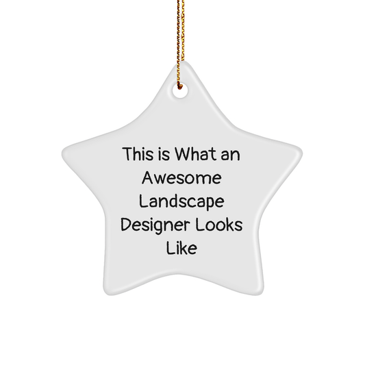 Landscape Designer Star Ornament, Gifts from Friends, Funny Christmas Memorable Present for Landscape Designer, 'This Is What An Awesome Landscape Designer Looks Like', 3.25' Tall, White, Star Shaped - Image 1