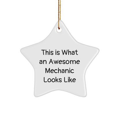 Mechanic Gifts from Friends - Christmas Star Ornament with Quote 'This Is What An Awesome Mechanic Looks Like' - Unique Gifts for Mechanic Men or Women - Victory Thru Vision 