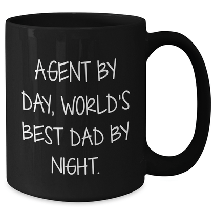 Agent By Day, World's Best Dad By Night Funny Graduation Gifts from Dad to Agent, Black Coffee Mug - Victory Thru Vision