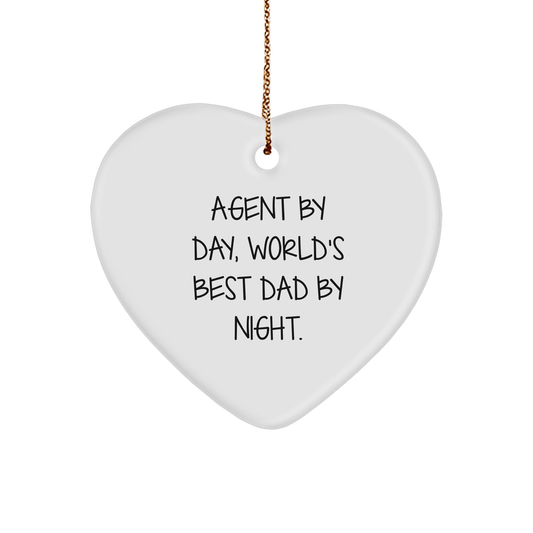 Agent Gifts from Men - 'Agent By Day, World's Best Dad By Night.' Heart Ornament for Agent, Christmas Unique Gifts - Victory Thru Vision