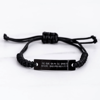 Alaskan Malamute Dog Lovers Gift from Family for Men's Father's Day Unique Rope Bracelet, 'Alaskan Malamute Lover And Proud Of It!' Engraved Black Stainless Steel with Interlaced Rope - Victory Thru Vision 
