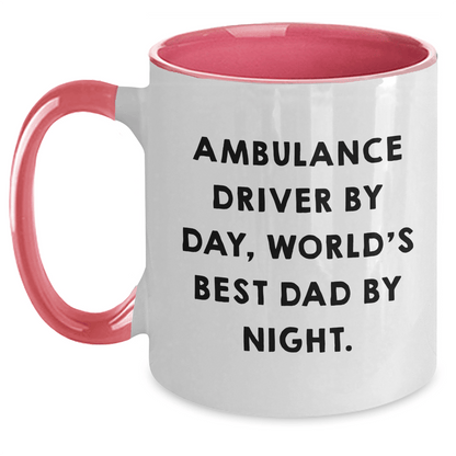 Ambulance Driver Humor Gifts from Friends to Ambulance Driver By Day, World's Best Dad By Night. Two Tone Coffee Mug for Graduation - Victory Thru Vision