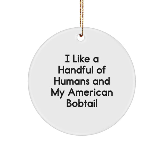 American Bobtail Cat Lover Gifts, 'I Like A Handful Of Humans And My American Bobtail' Circle Ornament, Funny Christmas Unique Gifts for Friends, Family, Coworkers from Men to Women - Victory Thru Vision