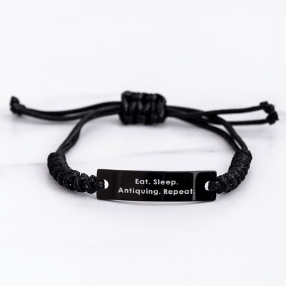 Antiquing Enthusiasts' Delight, Eat. Sleep. Antiquing. Repeat., Graduation Gifts from Friends, Adjustable Rope Bracelet for Antiquing Lovers - Victory Thru Vision 