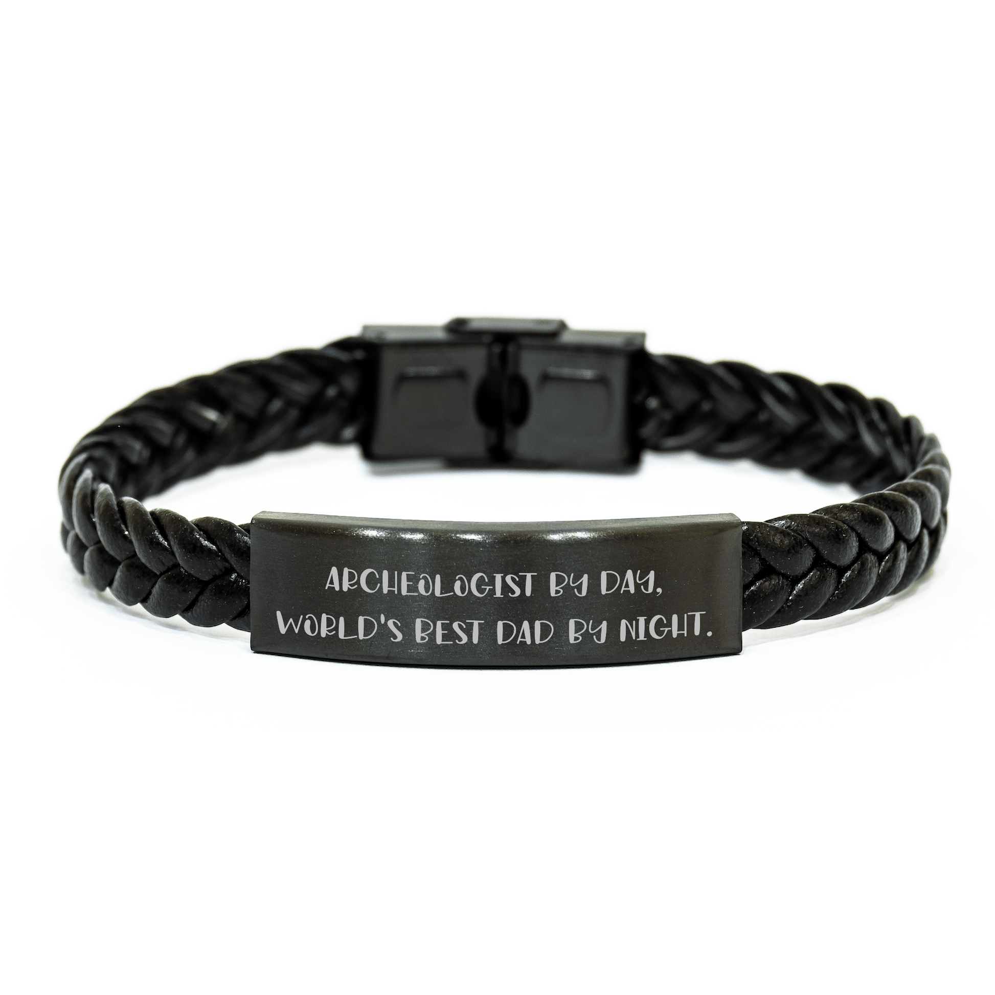 Archeologist Gifts by Day, World's Best Dad by Night Interlaced Leather Bracelet for Graduation - Gifts from Dad to Archeologist - Victory Thru Vision