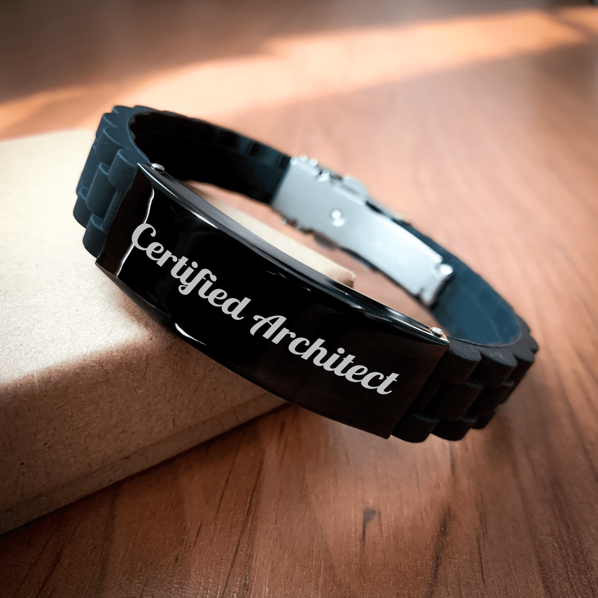 Architect Gifts: 'Certified to Design Your Day' Glide lock Clasp Bracelet, Adjustable, Black, Silver, and Silicone for Men, Father's Day Unique Gifts from Family - Victory Thru Vision 