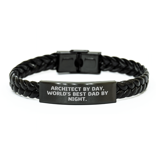 Architect Gifts from Dad - 'Architect By Day, World's Best Dad By Night.' Interlaced Leather Graduation Unique Gifts for Men - Victory Thru Vision