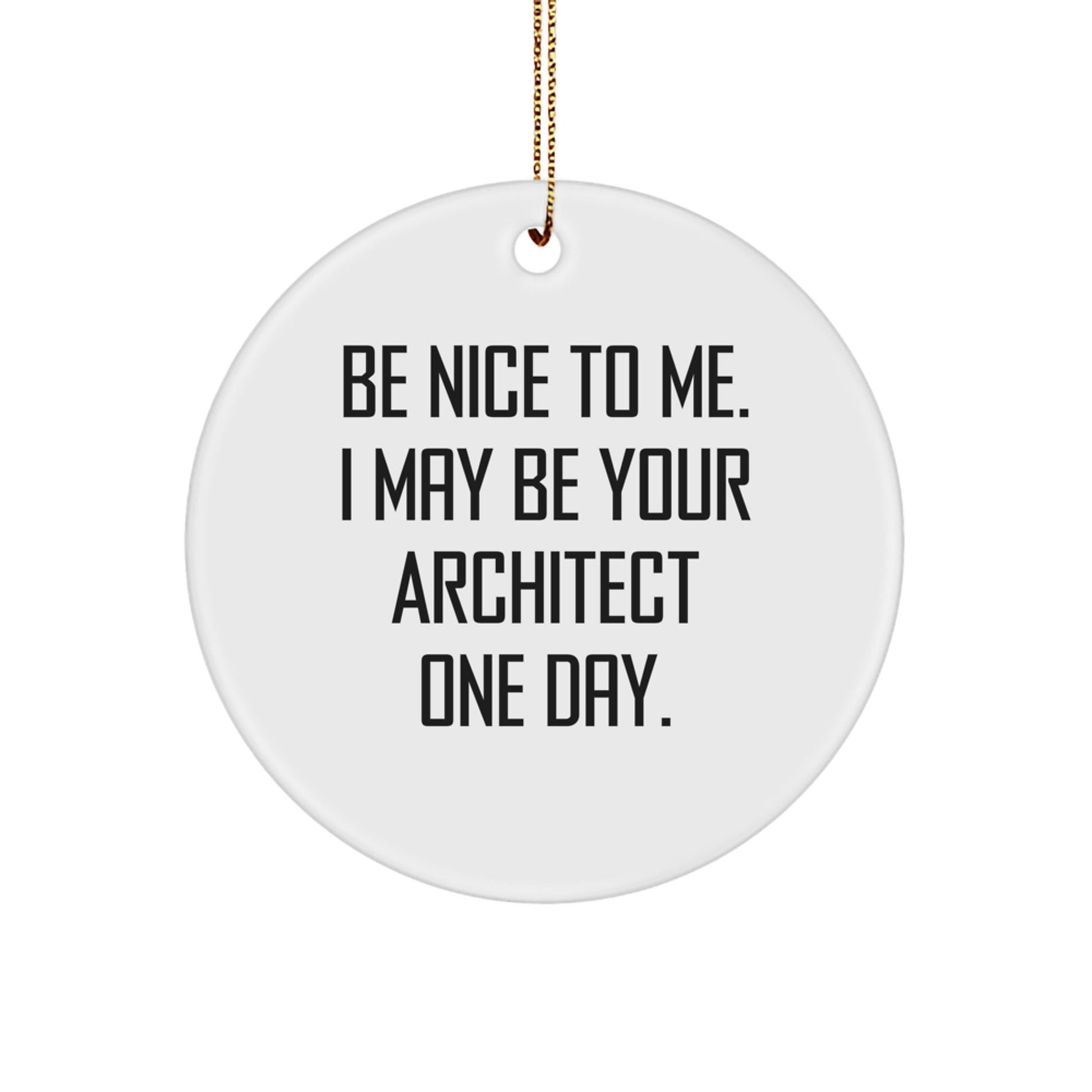 Architect Gifts from Friends - 'Be Nice To Me. I May Be Your Architect One Day.' Circle Ornament, Christmas Unique Gifts for Men, Women, Coworkers, Family - Victory Thru Vision