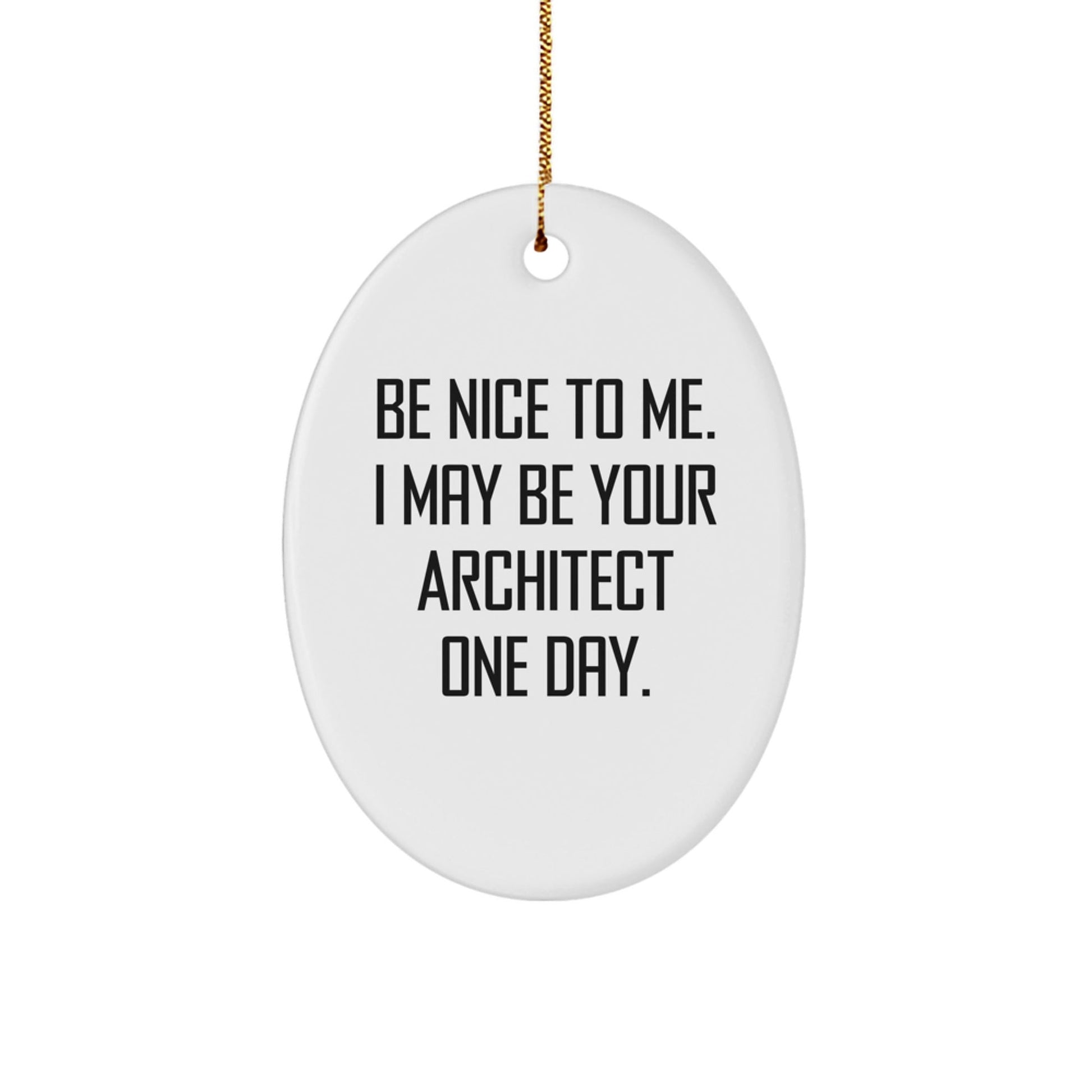 Architect Gifts from Friends - Be Nice To Me. I May Be Your Architect One Day. Oval Ornament, Christmas Unique Gifts for Men, Women, Coworkers, Family - Victory Thru Vision