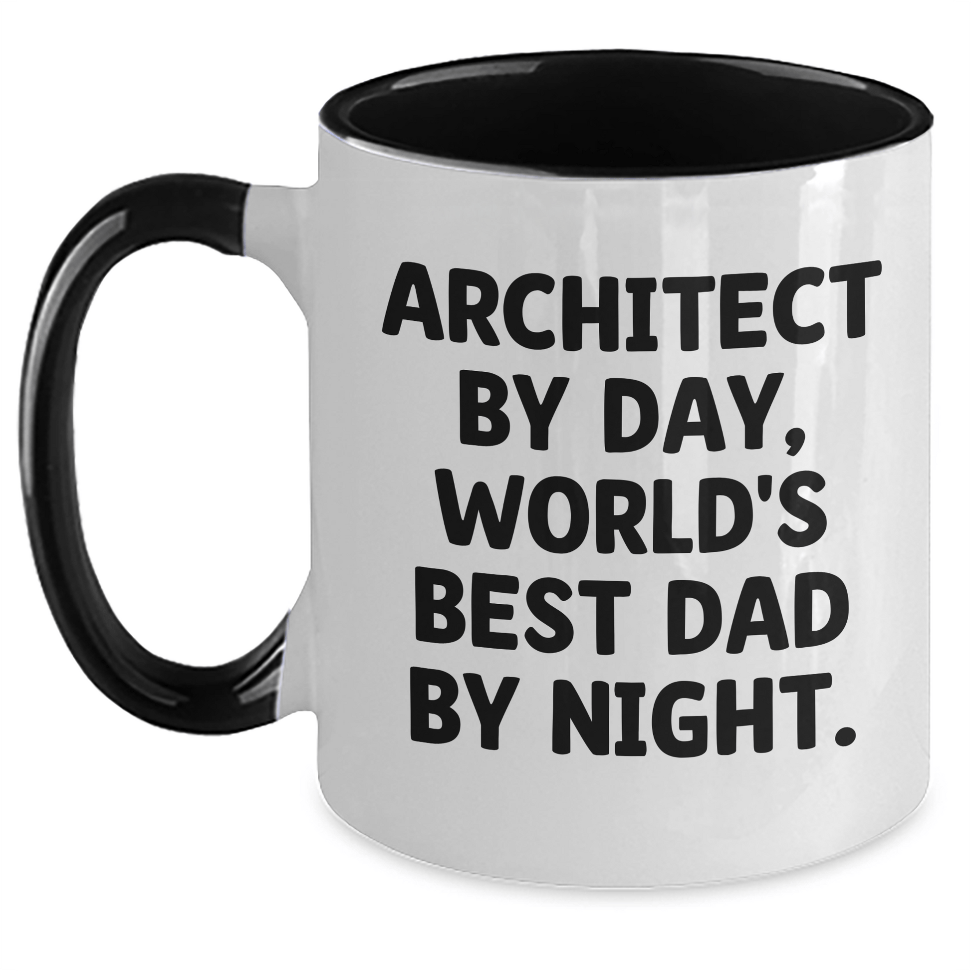 Architect Humor Two Tone Coffee Mugs - 'Architect By Day, World's Best Dad By Night.' Gifts for Men from Family and Friends - Graduation Unique Gifts - Victory Thru Vision