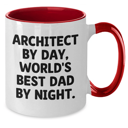 Architect Humor Two Tone Coffee Mugs - 'Architect By Day, World's Best Dad By Night.' Gifts for Men from Family and Friends - Graduation Unique Gifts - Victory Thru Vision