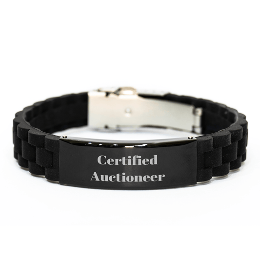Auctioneer Funny Quote Glide lock Clasp Black Stainless Steel Silver Silicone Adjustable Gift for Men Friends from Dad on Father's Day - Victory Thru Vision 