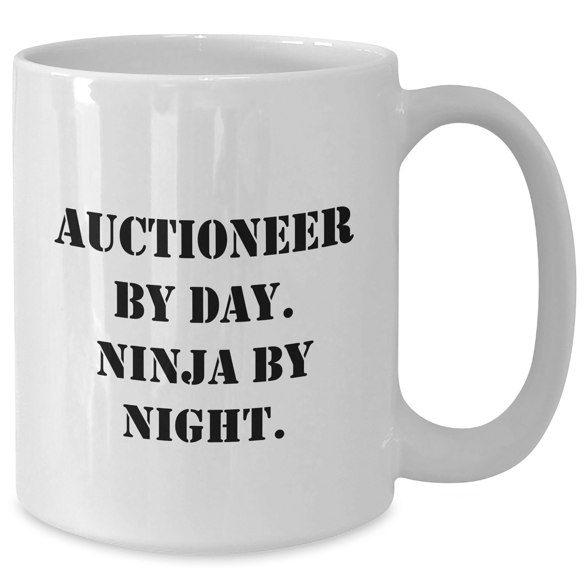 Auctioneer Gifts for Men from Friends Funny White Coffee Mug, Graduation Unique Presents, Ninja Night Quote - Victory Thru Vision