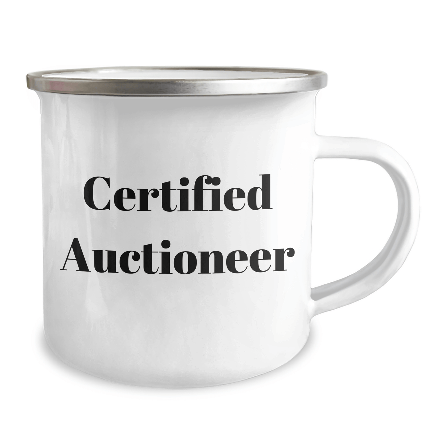 Auctioneer Gifts from Friends for Father's Day - 'Certified Auctioneer' Quote Camping Mug, 12 oz Stainless Steel with Enamel Finish - Victory Thru Vision 